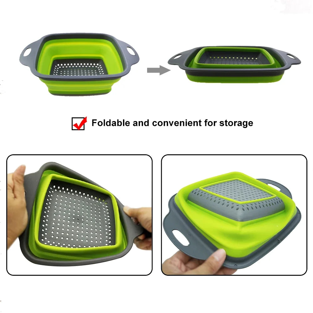 Silicone2026 Edition Folding Drain Basket 2-In-1 Collapsible Colander For Fruits And Vegetables Space-Saving Kitchen Device Fall