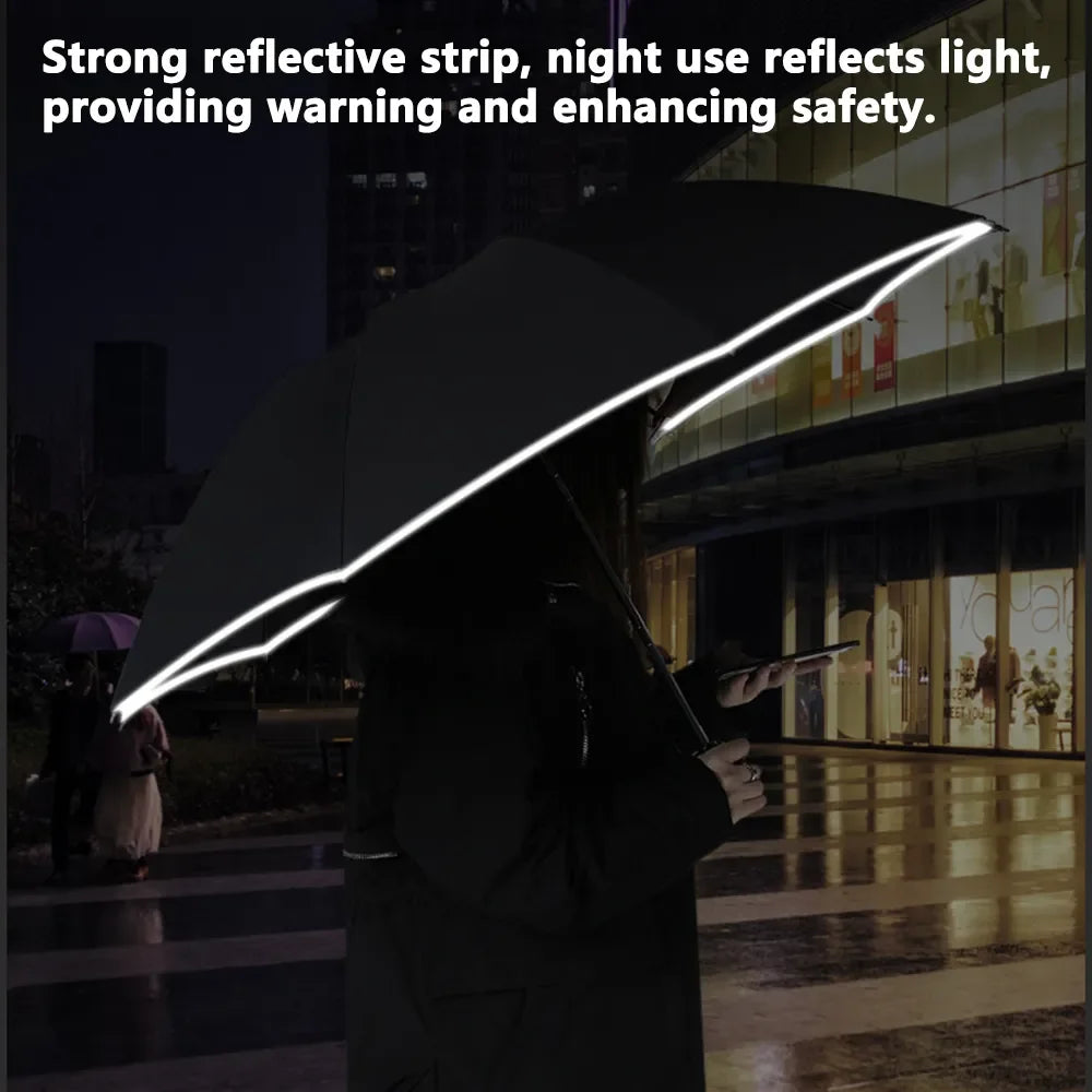 Fully Automatic Folding Water-Resistant Umbrella with LED Flashlight and UV Sunshade for Rain and Wind Resistance