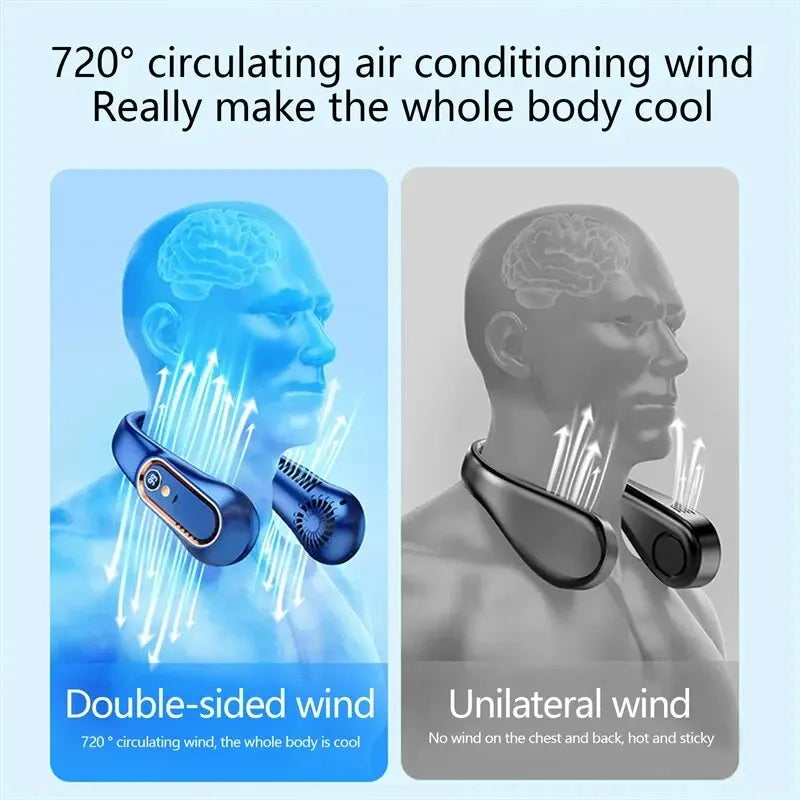 Neck Bladeless Fan Mini - Travel-Friendly USB Charging Silent Fan for Sports and Office with Digital Display and 5 Speed Options