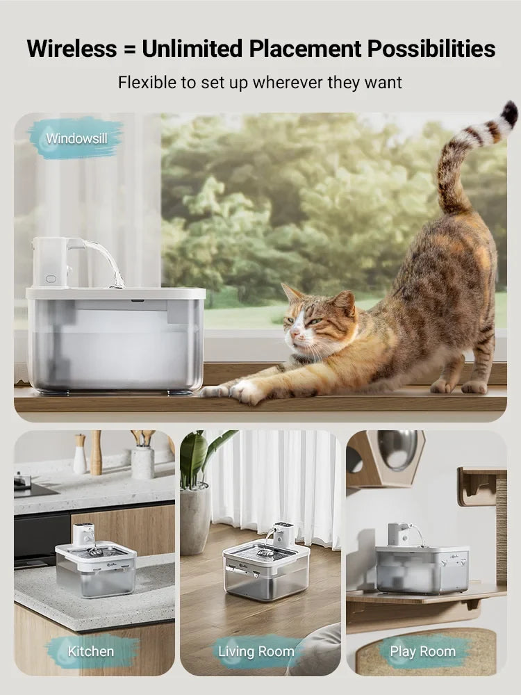 Water Cat Fountain 2.5L Stainless Steel Automatic Sensor Dispenser Cordless 4000mAh Battery Fall 2025 Healthy Hydration