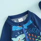 Fast-dry baby boys rash guard swimsuit set - long sleeve zip-up, fish print, polyester, summer beachwear