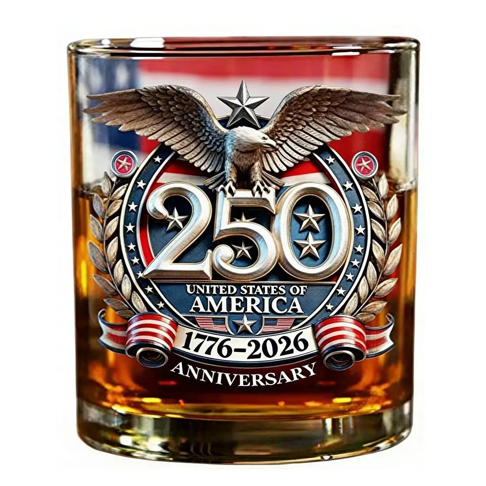 Whiskey Patriotic Glass Hand Blown Eagle Glassware USA 250th Anniversary Rotating Cup Gift Idea