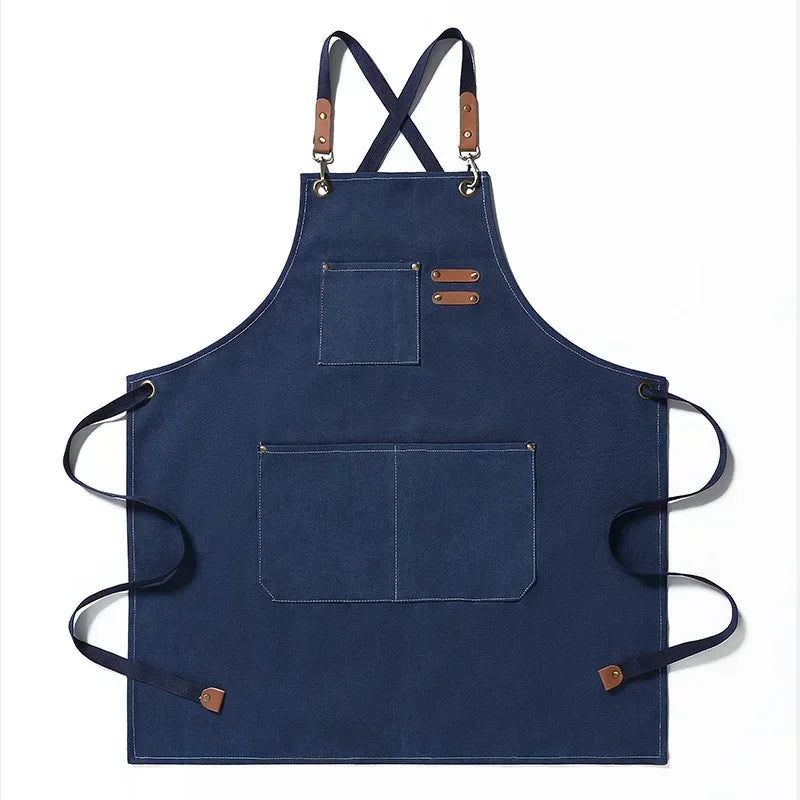 Chef Apron Canvas Crossback Utility Apron With Leather Trim And Pockets Fall 2025 Sturdy BBQ Workshop