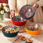 Bohemian Ceramic Bowls Kit Floral Serving Bowls Multi-Use