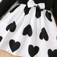 Plush girls' dress - Korean-style timeless heart-print, polyester, party wear for spring birthdays