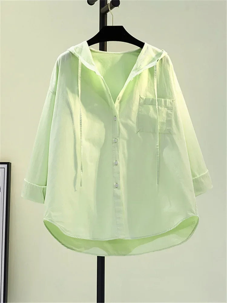 Variant image for White Women's Blouse in Soft Cotton with Hood, Casual Relaxed Fit for Everyday Comfort and Style-24