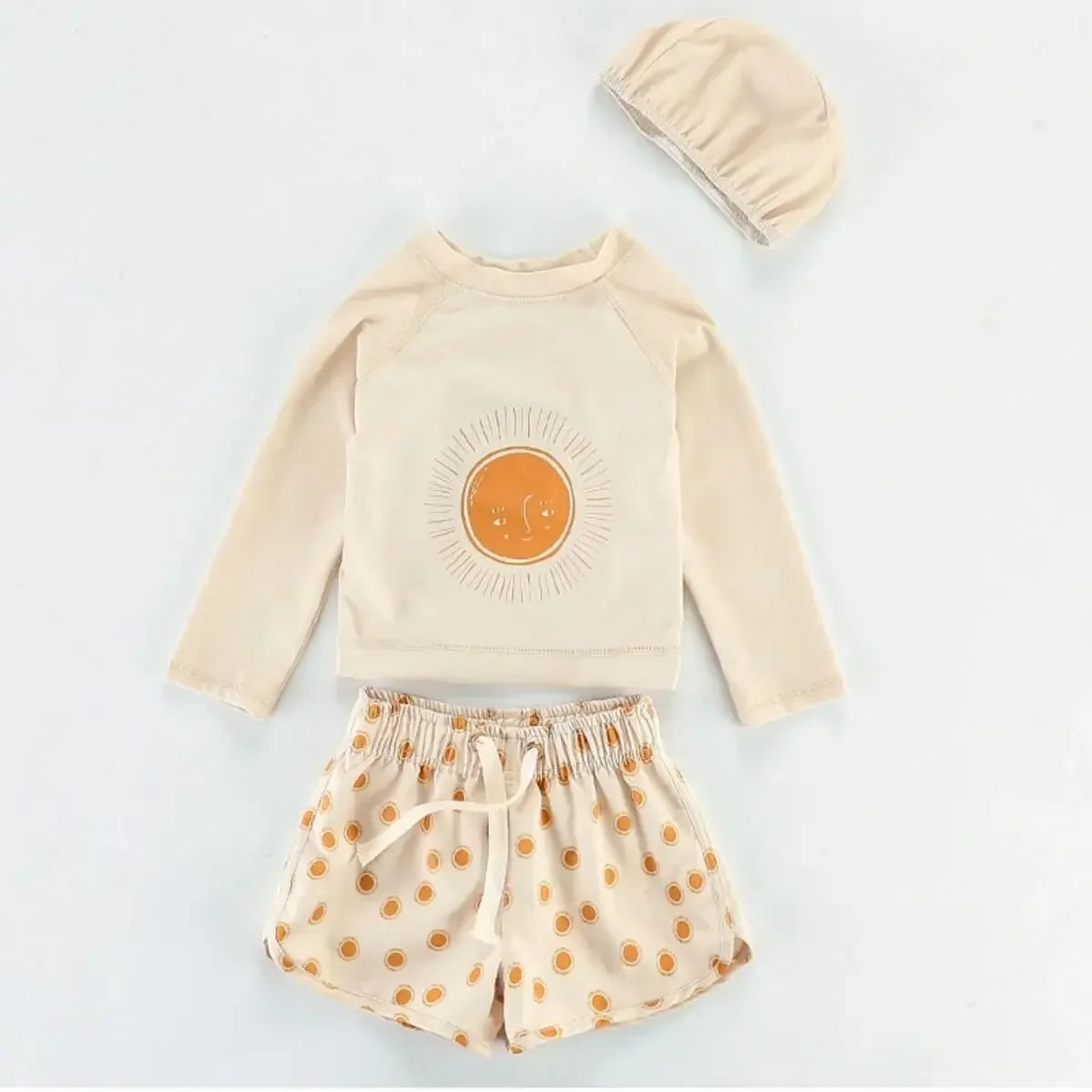 Fast-dry baby boys' swimwear set - long-sleeve top and shorts, polyester, for swimming