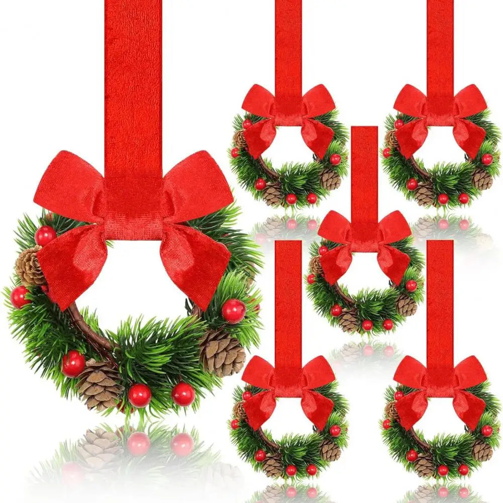 Christmas Wreaths Kit Of 6 Mini Cabinet Wreaths With Red Bows Farmhouse Holiday 2025 Artificial Sturdy Decor