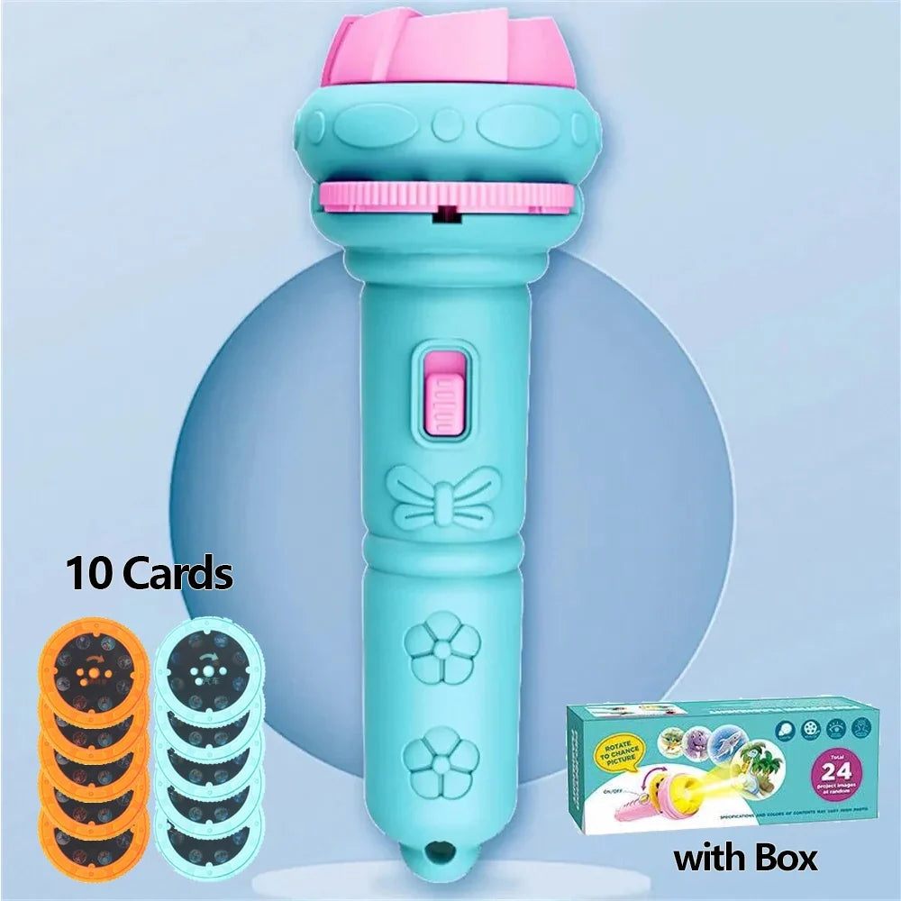 Creative Cartoon Flashlight Projector Kit for Kids - 10 Cards with 80 Patterns, Great Bedtime Story Companion