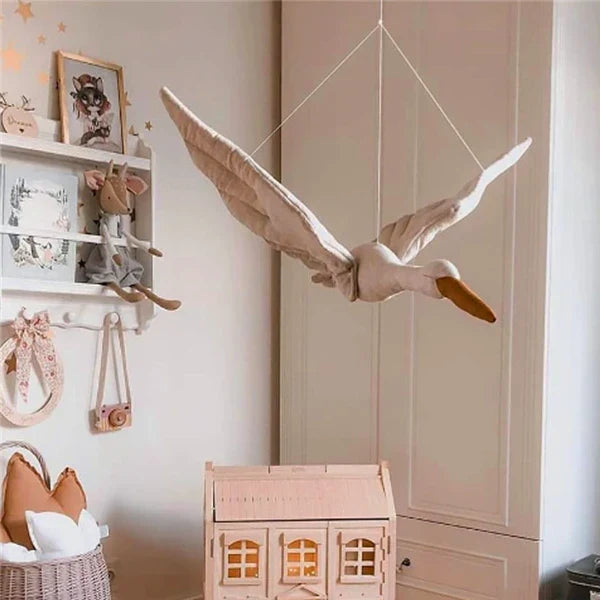 Swan Plush Wall Hanging Mobile Soothing Pillow Nursery Decor Fall 2025 Boho Kids Room Calming Accent