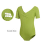 Plush girls' ballet leotard - short sleeve v-neck ruched, cotton knit, for dance practice and classic classes