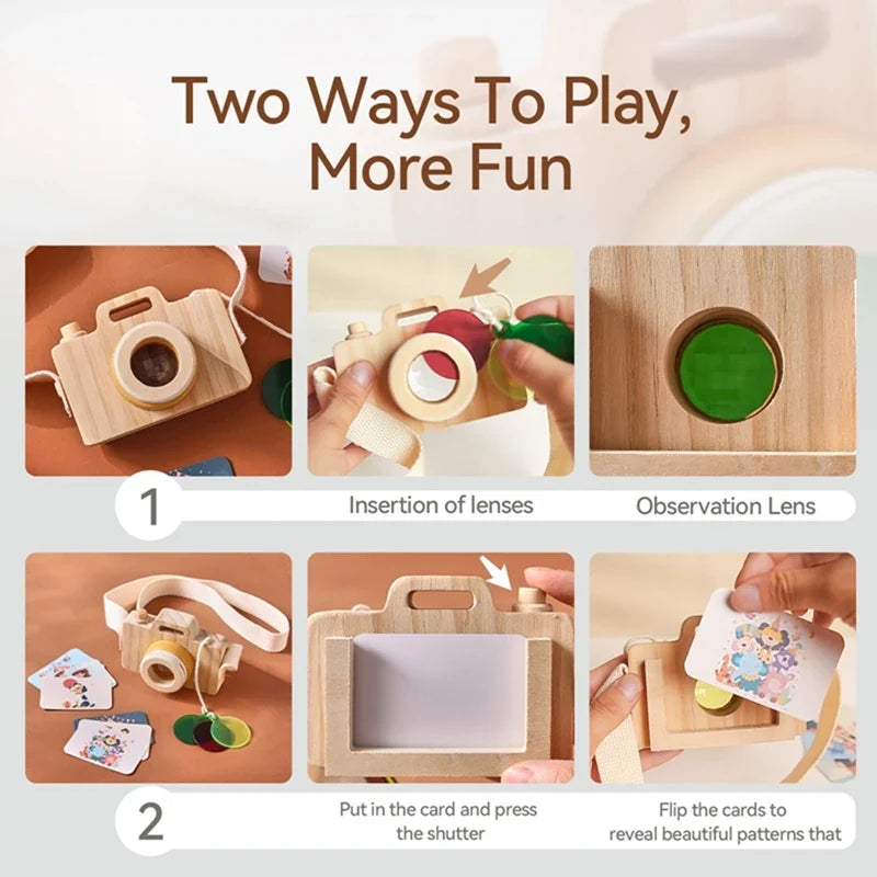 Montessori Wooden Camera Toy for Babies, BPA-Free, Safe Outdoor Gift for Toddlers, Encourages Creative Play and Skill Development