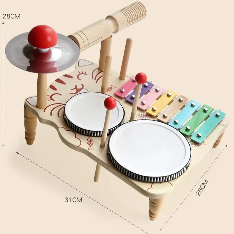 Wooden Xylophone Drum Kit For Toddlers Montessori Musical Toy