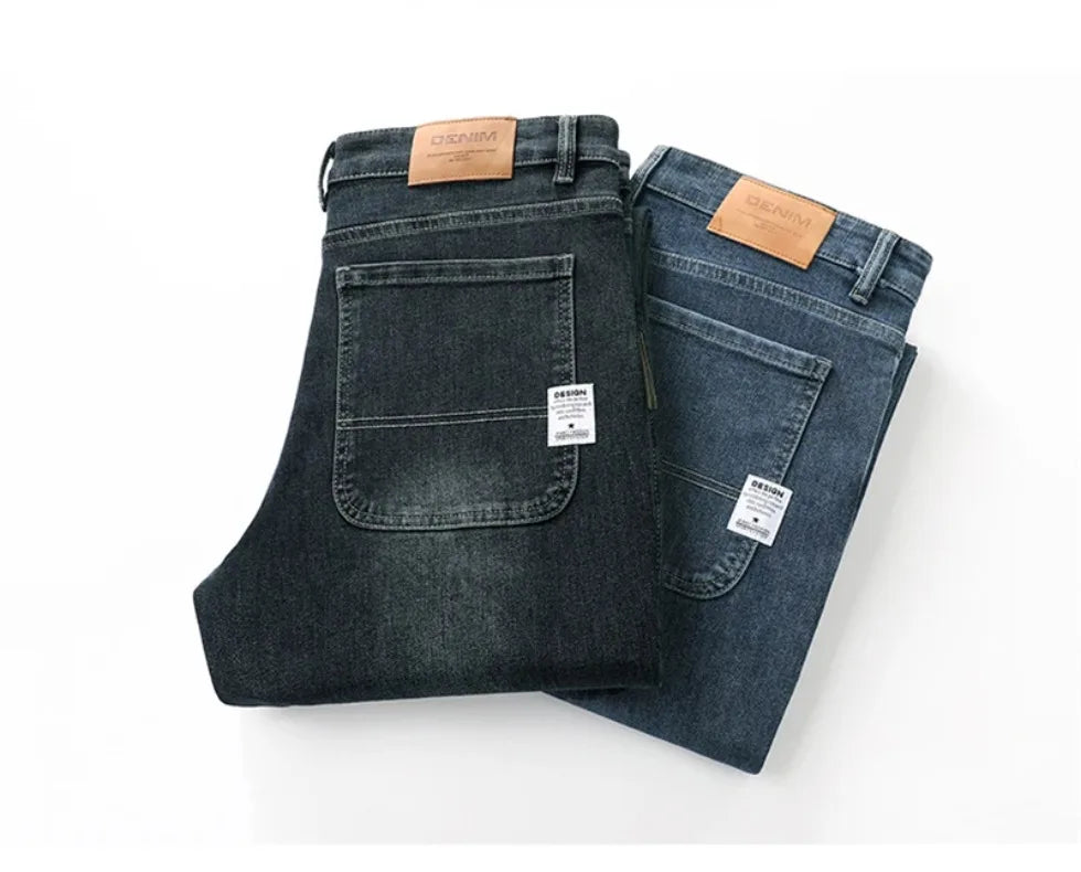Men’s Stretchy Jeans - Wide Leg, Cotton, Business Casual