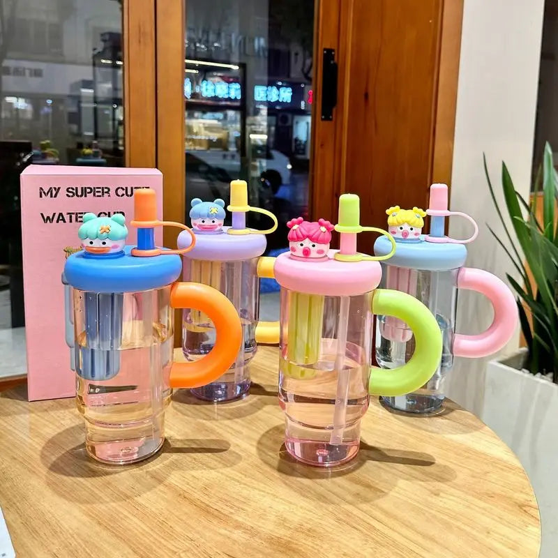 Straw Cup 900ml Cartoon Cute Travel-Friendly Water Cup Summer 2025 Large Capacity High Temperature Resistant Outdoor