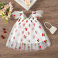 Light flowy girls' dress - knee-length tulle, floral print, polyester, for weddings