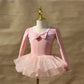 Light girls ballet leotard set - puff-sleeve top, tulle tutu skirt, polyester, for dance class