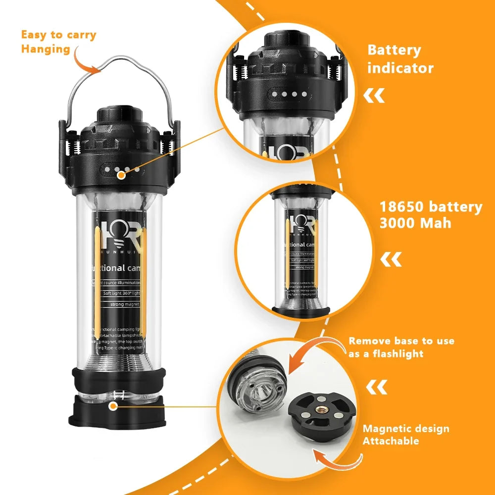 3000mAH Water-Resistant Camping Lantern - Retro Tent Lighting, Outdoor Atmosphere Decor