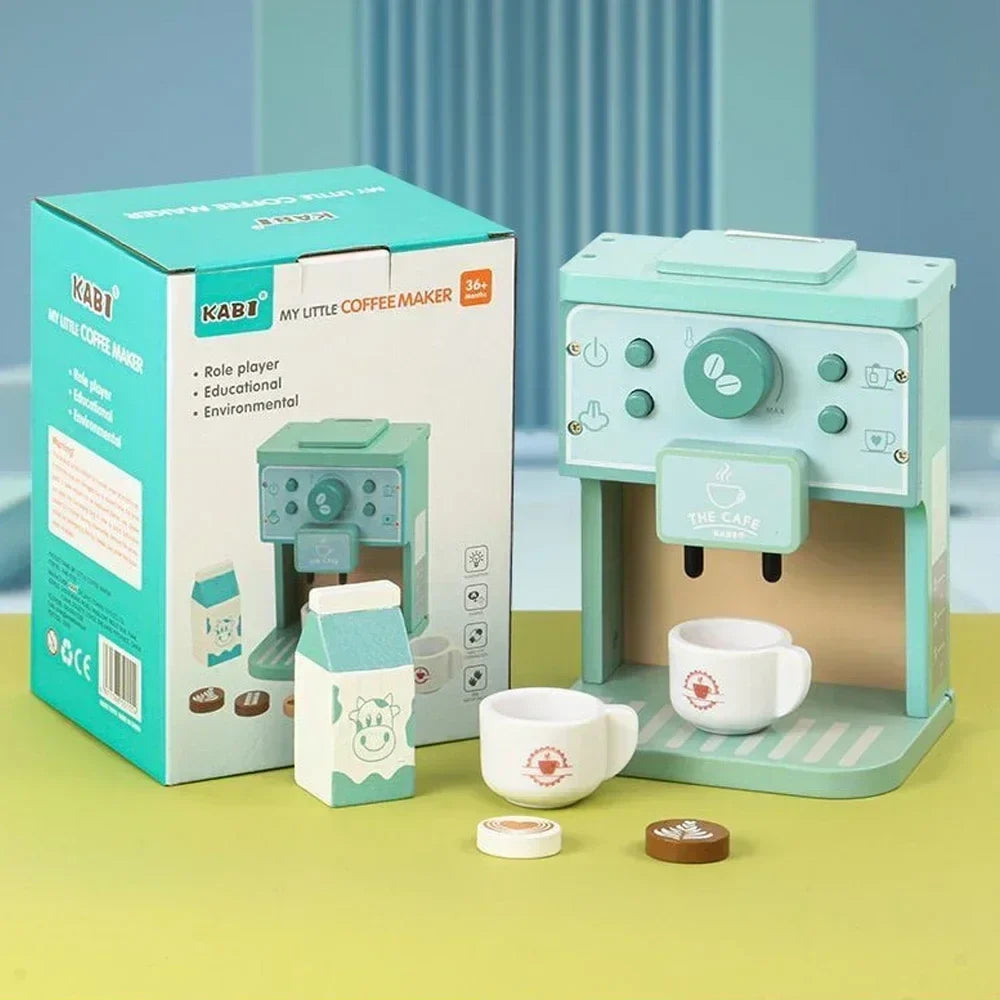 Wooden Kids Coffee & Cookie Maker Toy Kit - Educational Pretend Play Kitchen Gift for Boys & Girls