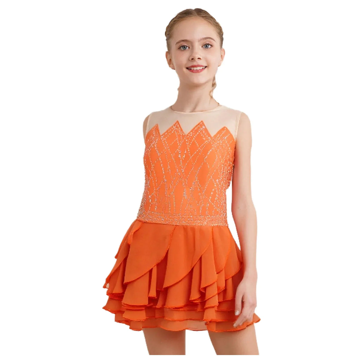 Light Girls' Leotard - Rhinestone Embellished, Mesh Skirt, Polyester/Nylon/Elastane, For Ballet, Gymnastics