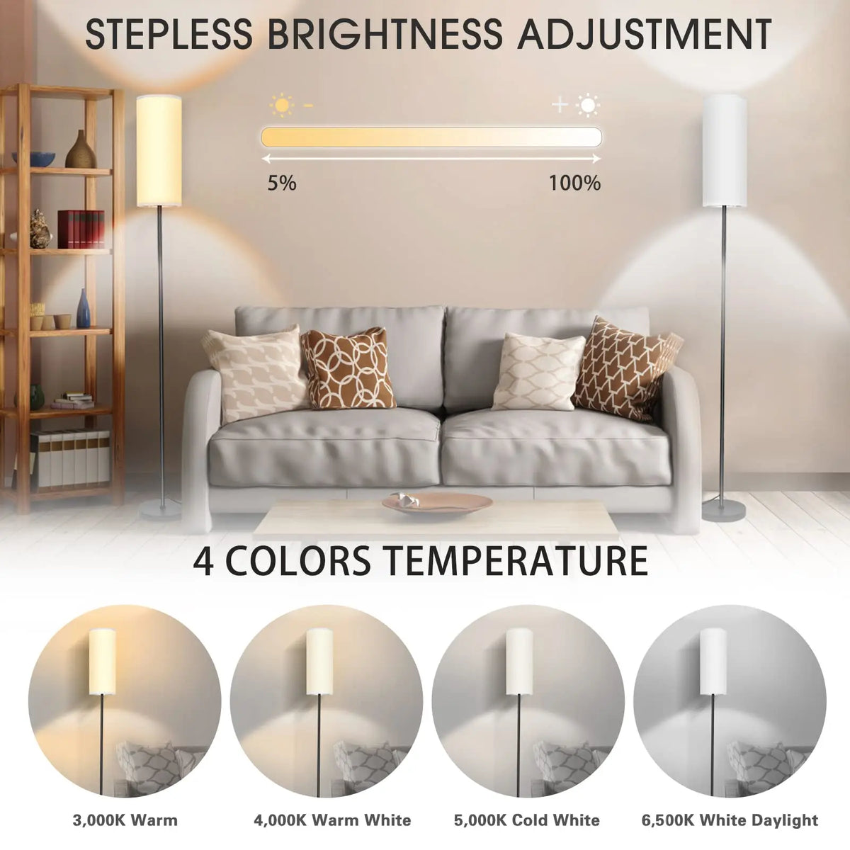 Japandi  Contemporary Floor Lamp With Fabric Shade Stepless Dimming