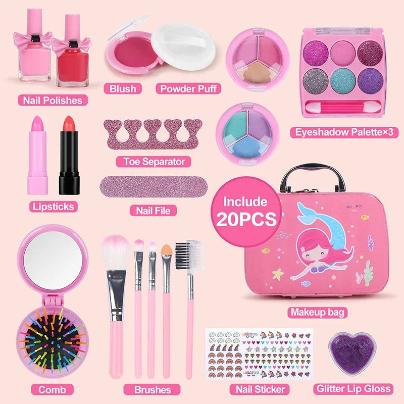 Kids2025 Edition Makeup Kit Pink Washable Princess Play Kit Safe Non Toxic Back To School Gift