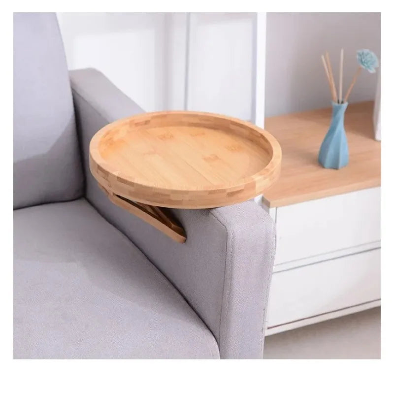 Bamboo Sofa Arm Tray Travel-Friendly Couch Armrest Snack Holder