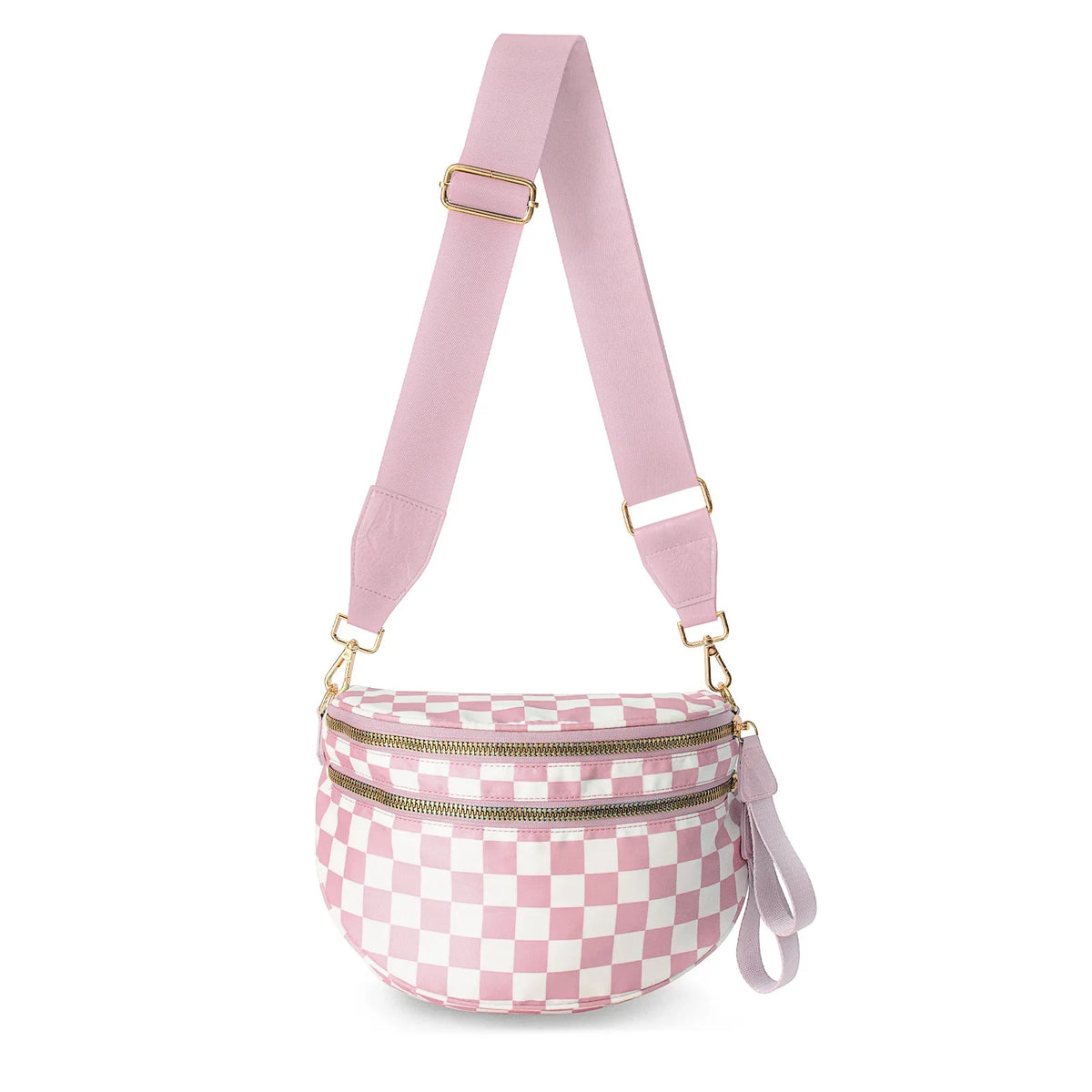 checkered nylon, box shape, travel and daily use – Multi-Use unisex crossbody bum bag