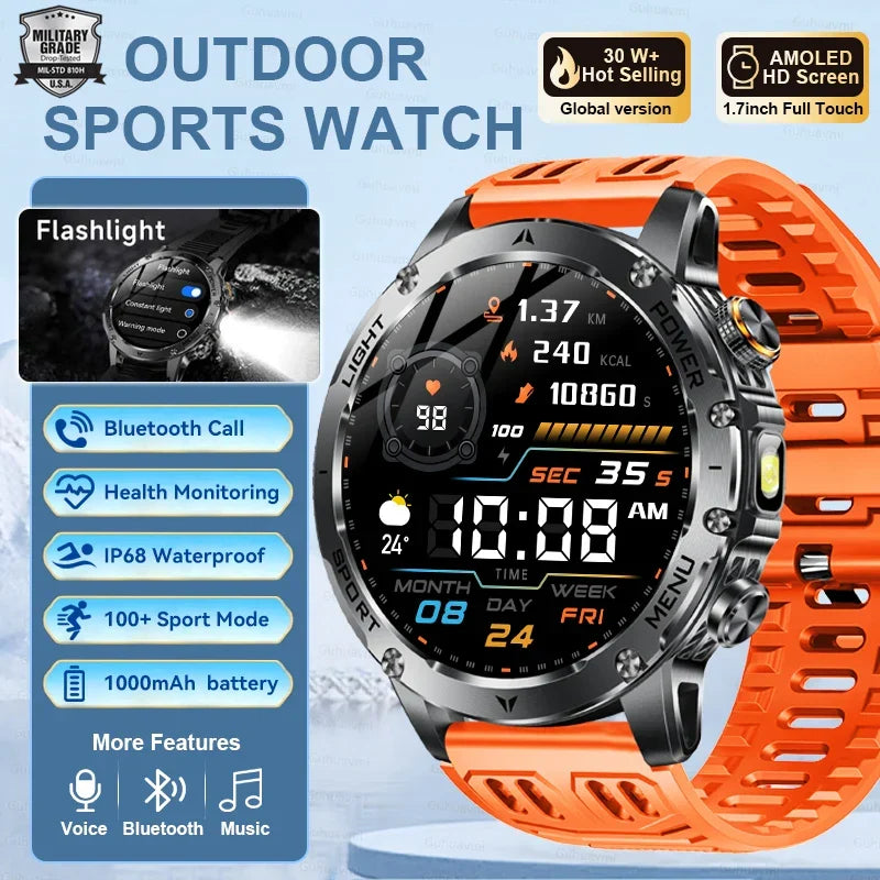 1.7 Inch AMOLED, Fall 2025 Trend, 1000mAh Battery, IP69K Water-Resistant, Bluetooth Calling – Smartwatch Rugged Outdoor GPS