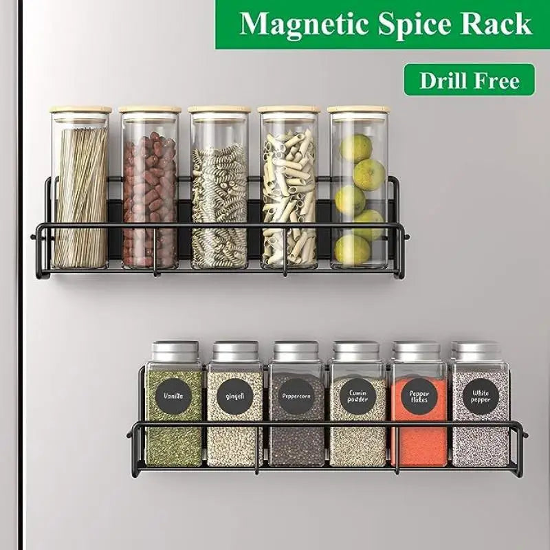 Magnetic Spice Rack Organizer - Household Organizers for Kitchen, Metal Fridge Shelf, 2-Piece Kit