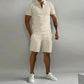 Solid Color Polo Shirt & Vertical Stripe Pants Kit - Casual Short Sleeve Sports Wear