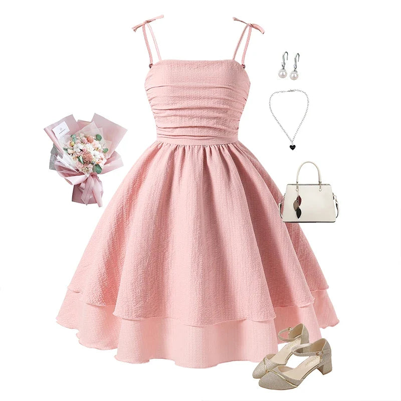 Light Girls' Dress - Tiered Sling Dress, Polyester Elastane, For Birthday Party, Pageant, Communion
