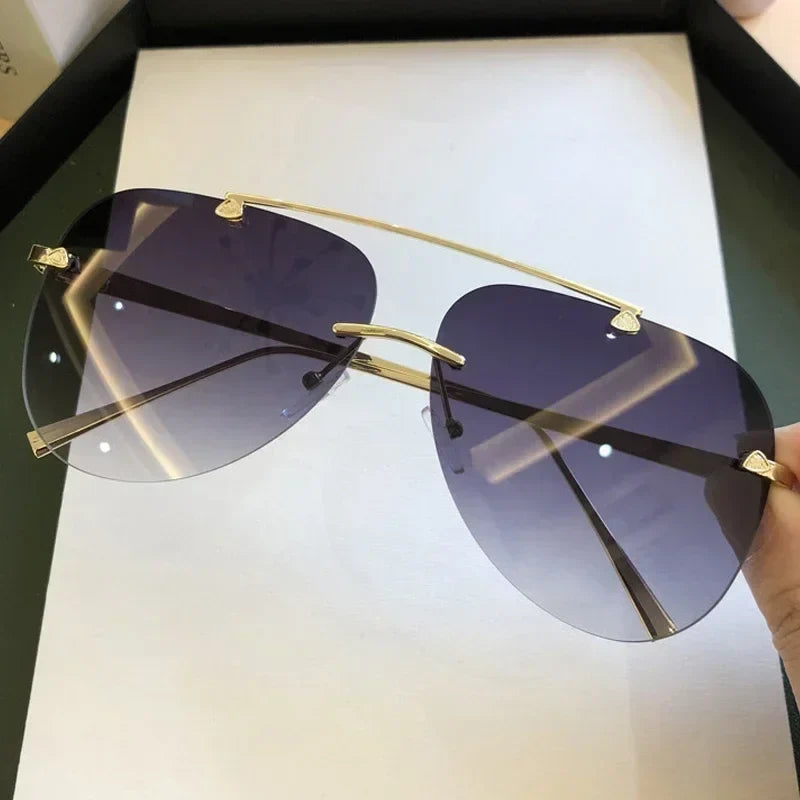 Vintage 2025 Rimless Aviator Sunglasses For Men Women Gradient Shades Black Brown
