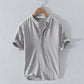 Cotton Breathable Linen Shirt High End Loose Fit, Short Sleeves Half-Open Collar