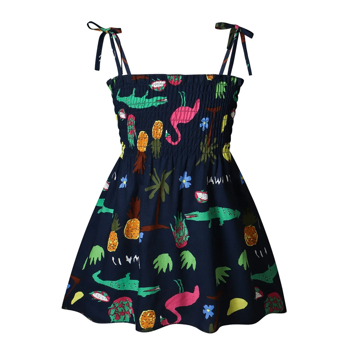 Plush girls' floral sundress - smocked bodice, polyester, for casual beach party