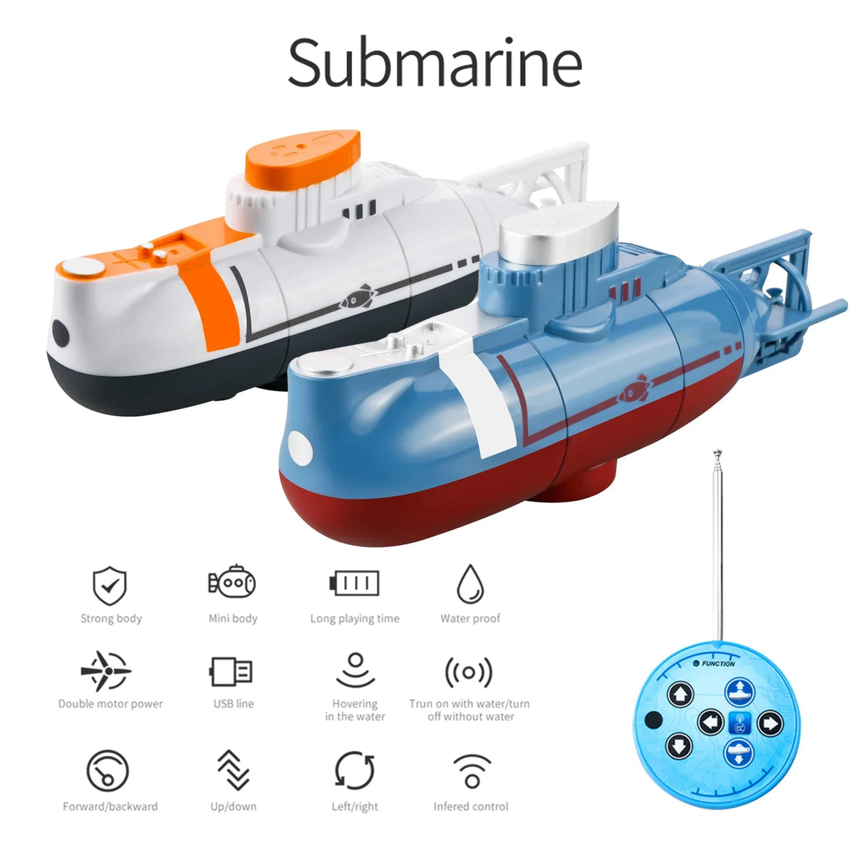 Remote Control Mini Submarine - Water-Resistant Diving Toy for Kids, Christmas & New Year Gift