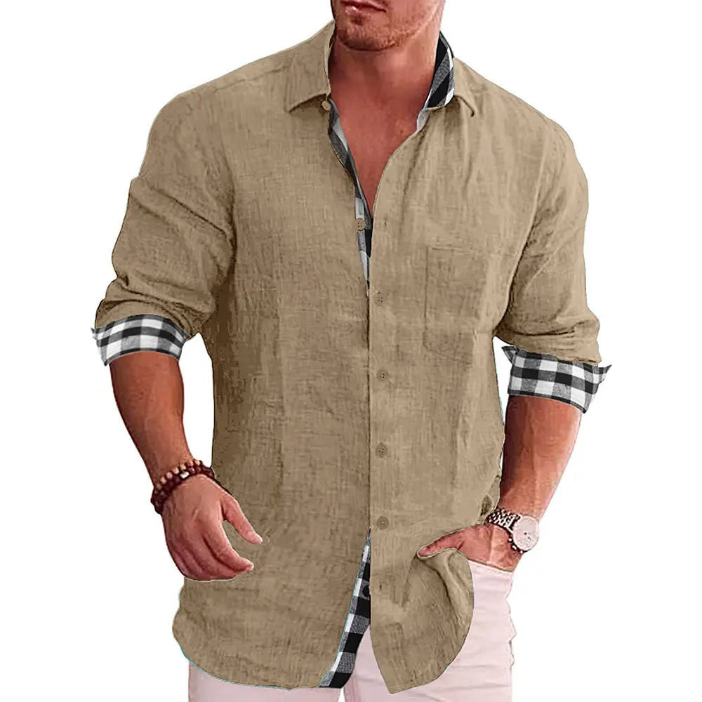 Linen Cotton Plaid Blouse Shirt - Long Sleeve Office Workwear Tops