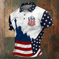 Light men's polo shirt - graphic flag print, cotton, casual summer wear for outdoor events