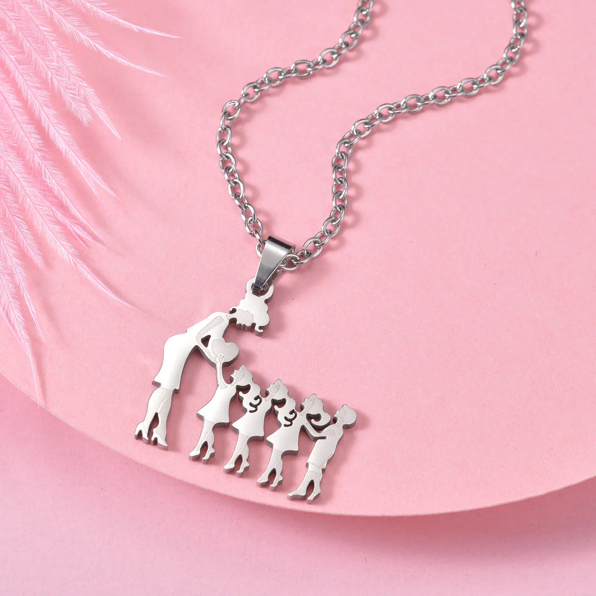 Mother's Day Gift Children Family Stainless Steel Jewelry – Silver Stainless Steel Mother & Kids Pendant Necklace