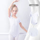 Plush girls' ballet leotard - short sleeve v-neck ruched, cotton knit, for dance practice and classic classes