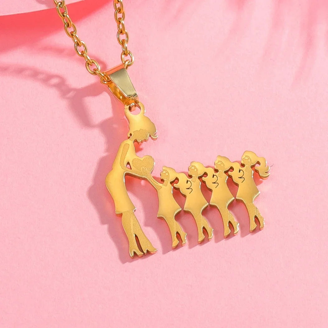 Mother's Day Gift Children Family Stainless Steel Jewelry – Silver Stainless Steel Mother & Kids Pendant Necklace
