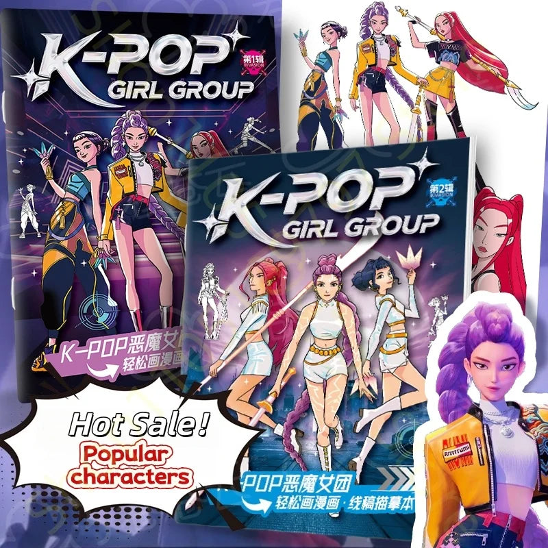 Book Coloring Kpop Demon Hunters Anime Sketches Rumi Mira Zoey Cute Line Drawings Back to School 2025 Gift