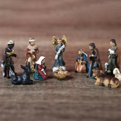 Nativity Scene Kit Resin Figurines Miniature Baby Jesus Manger Decor Christmas Gift Idea