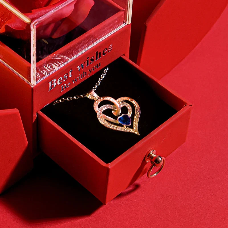 Rose Eternal Gift Box with Heart Necklace for Women - Birthday, Wedding Gifts for Mom, Girlfriend