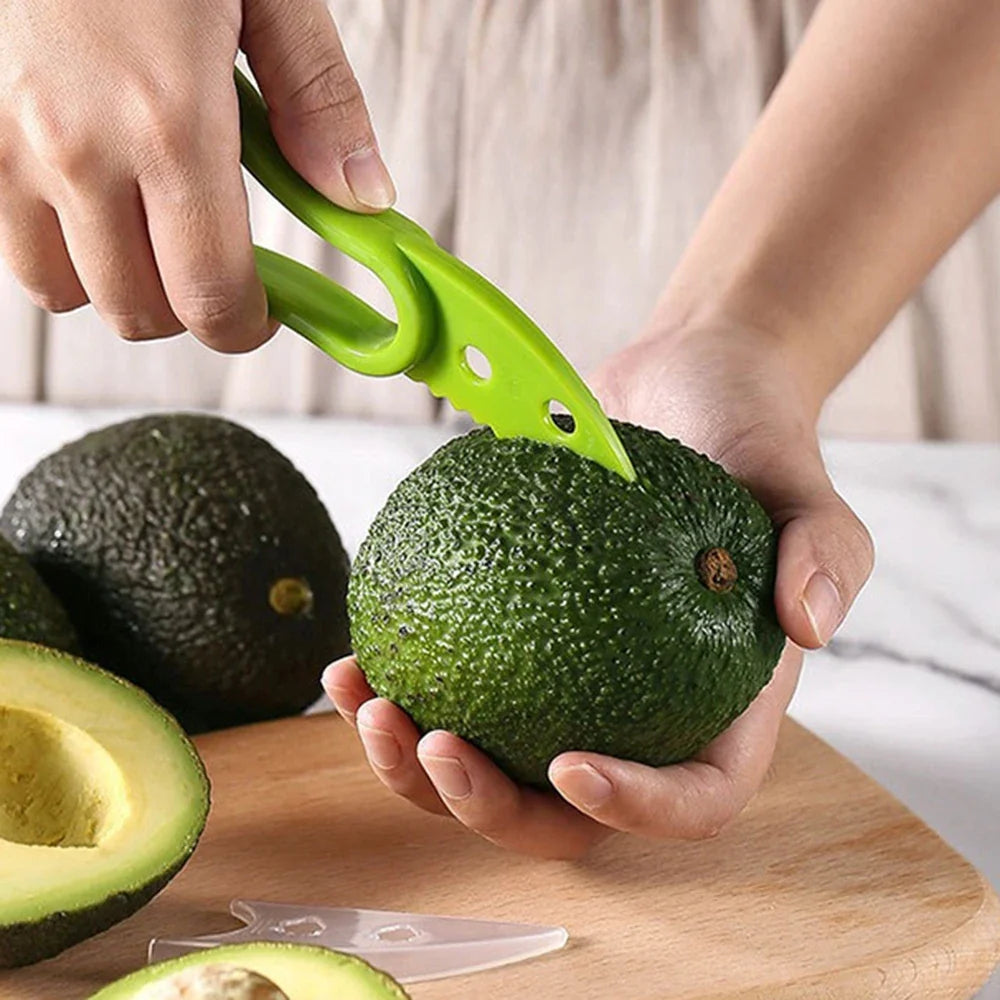 3 in 1 Avocado Slicer - Plastic Kitchen Device, Simple Fruit Peeler and Pulp Separator