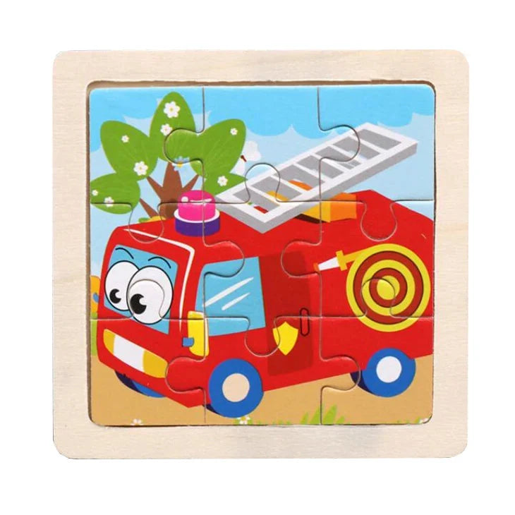 Wooden Kids Jigsaw Puzzle - Montessori Cartoon Animal Vehicle Educational Toy for Children