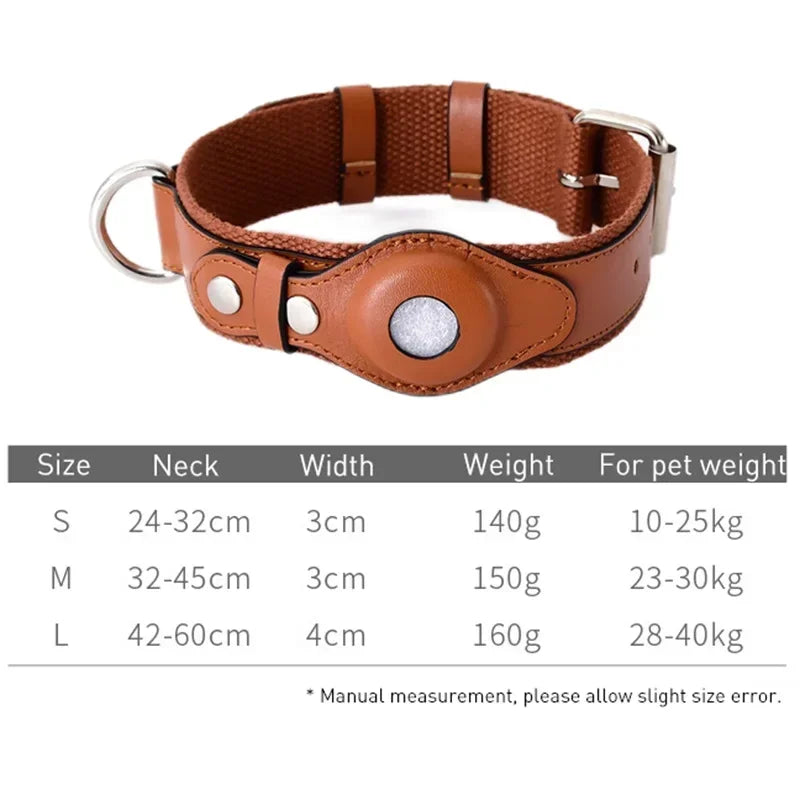 Leather Dog Collar Flexible Padded Pet Collar With AirTag Holder Deluxe Design All-Season Comfort Gift