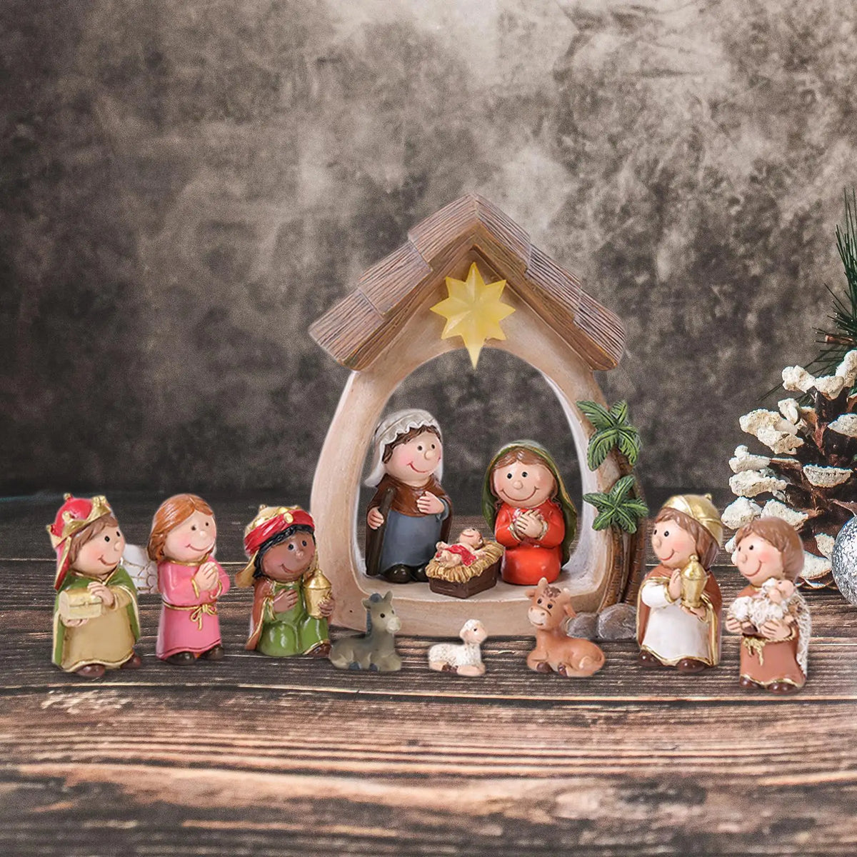 Figurines Nativity 12-Piece Lighted Holy Family Scene For Christmas Tabletop Decor 2025 Trend