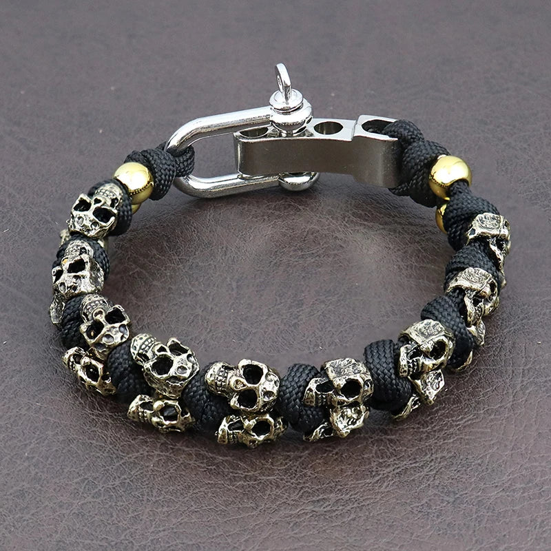 Skull Paracord Bracelet Gothic Wristband Halloween 2026 Gift Idea Flexible Braided Jewelry