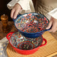 Soup Ceramic Bowl Bohemian Handle Embossed Microwave